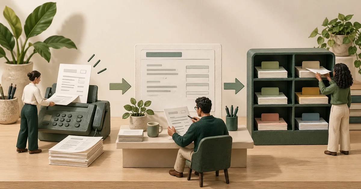 Healthcare fax automation, the work after the document arrives Staff comparing document extraction, verification and routing in a fax workflow
